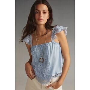Anthropologie TINY Daphne Lace Babydoll Cropped Tank Top in Blue Size S NWT $88